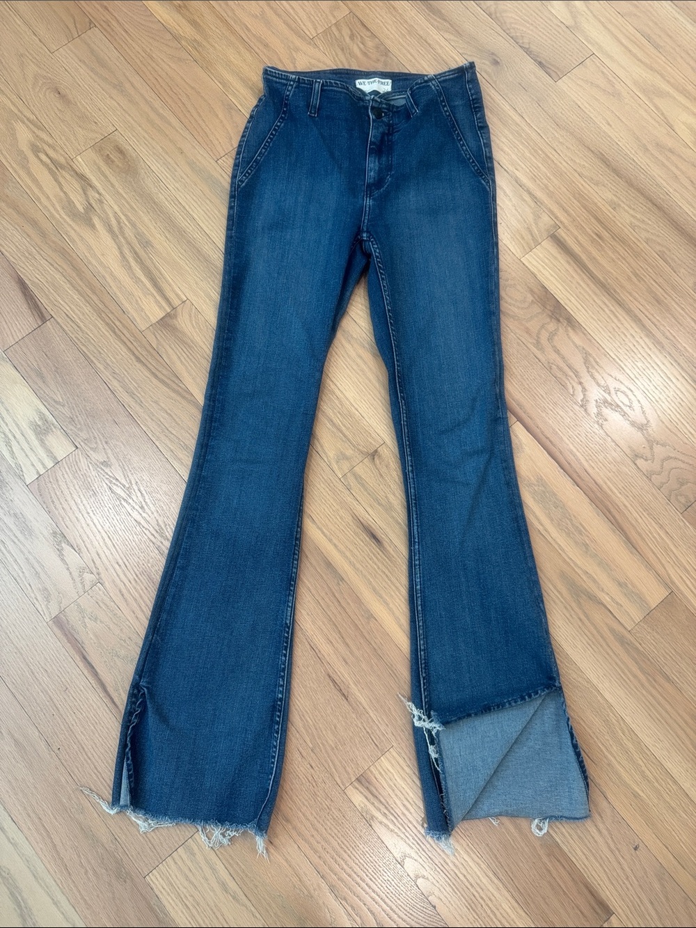 We The Free Flare Jeans in Classic Blue-split hem